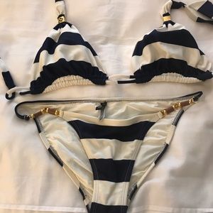 Vix Swim Navy Stripped Bikini - Top DD, Bottom M
